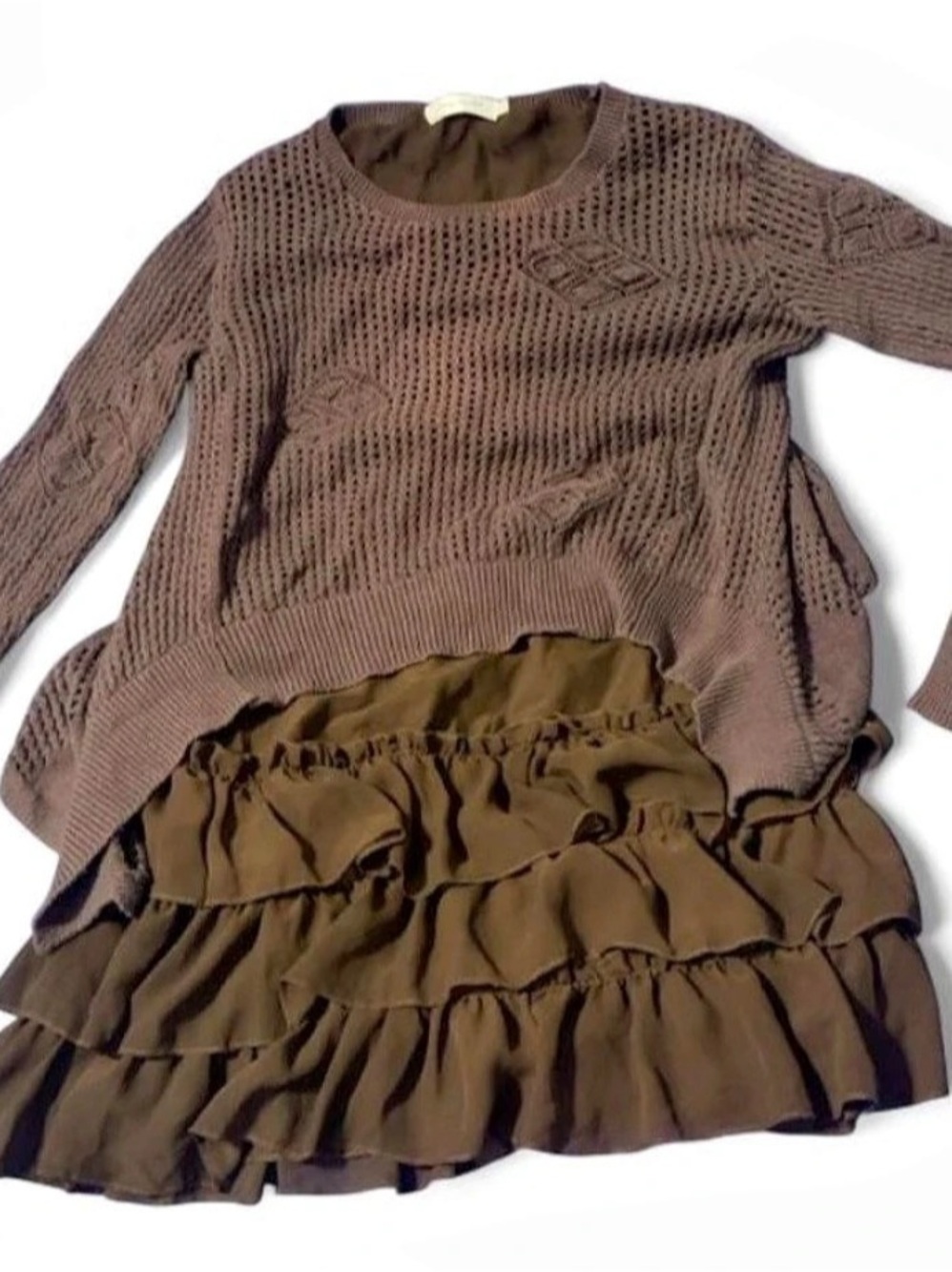Simply Couture Brown Knit Ruffle Mini Dress size small